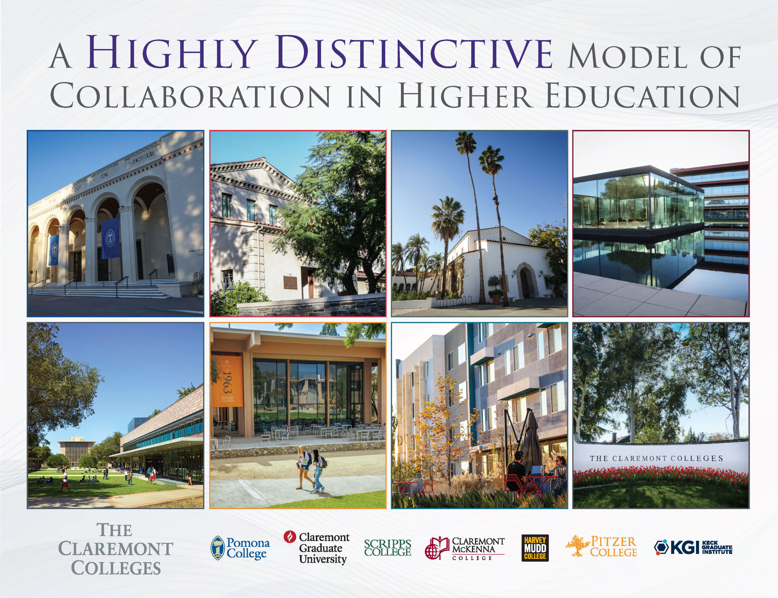 cover of tcc brochure. photos of each of The Claremont Colleges instituions with campus logos