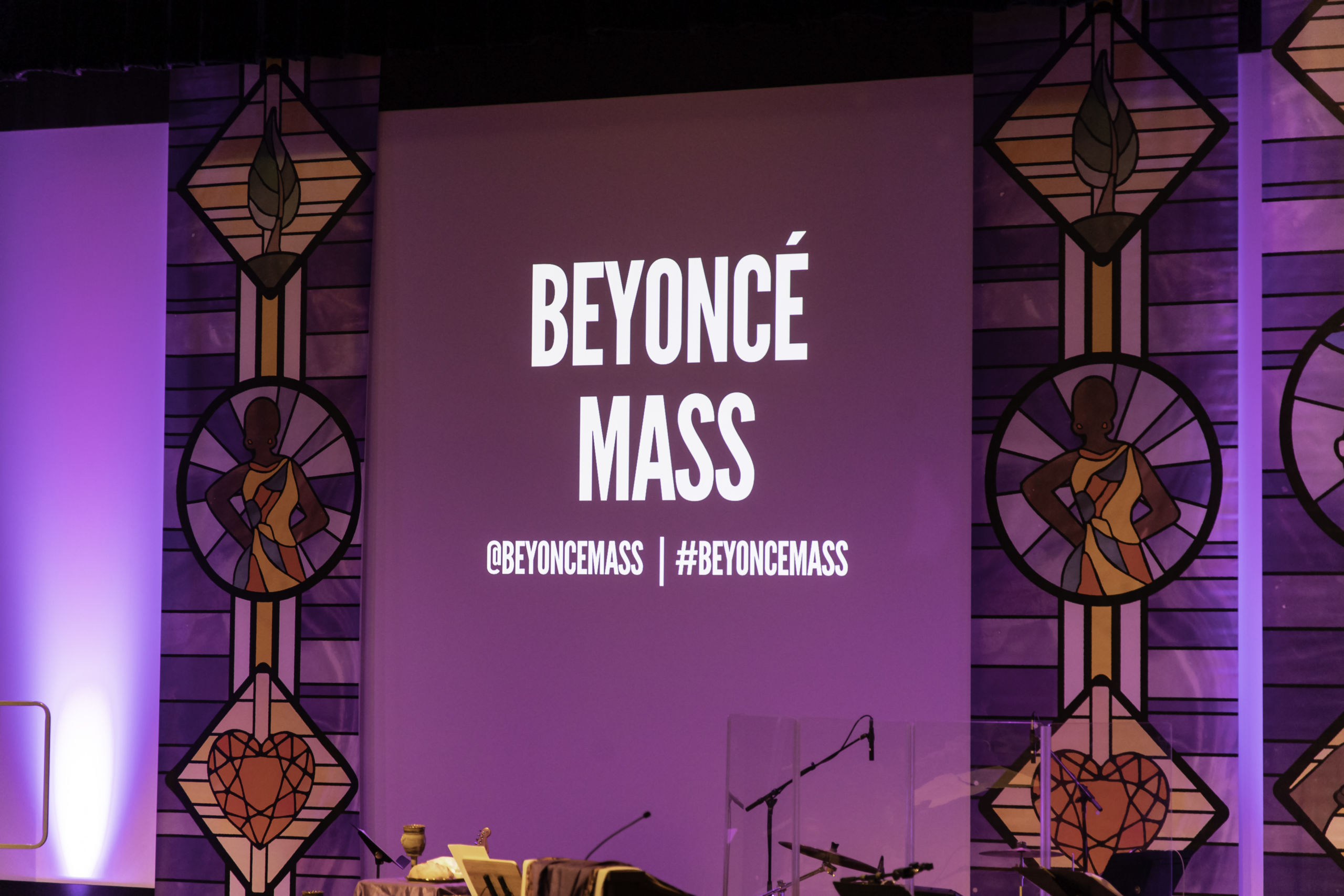 Beyonce Mass projected on church wall